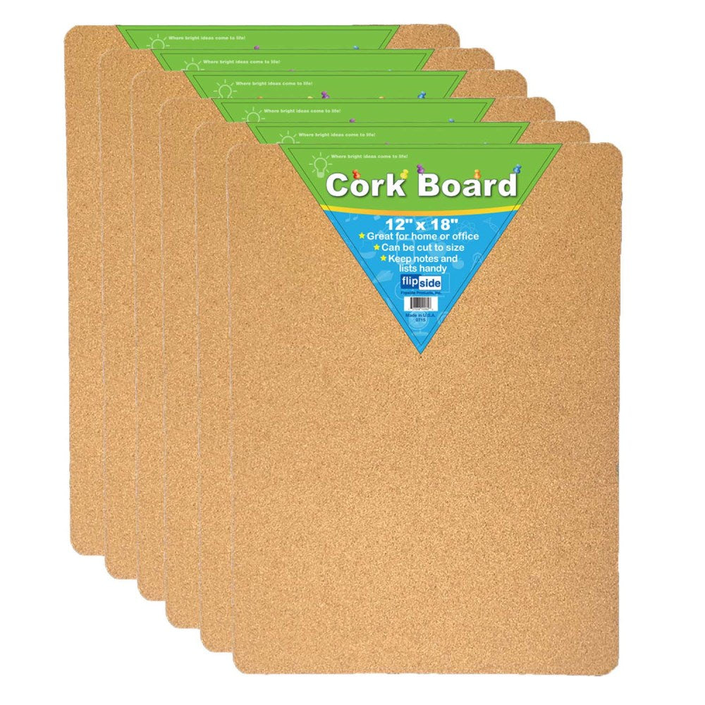 Flipside Cork Bulletin Boards, 18inH x 12inW x 1/2inD, Natural, Pack Of 6 Boards