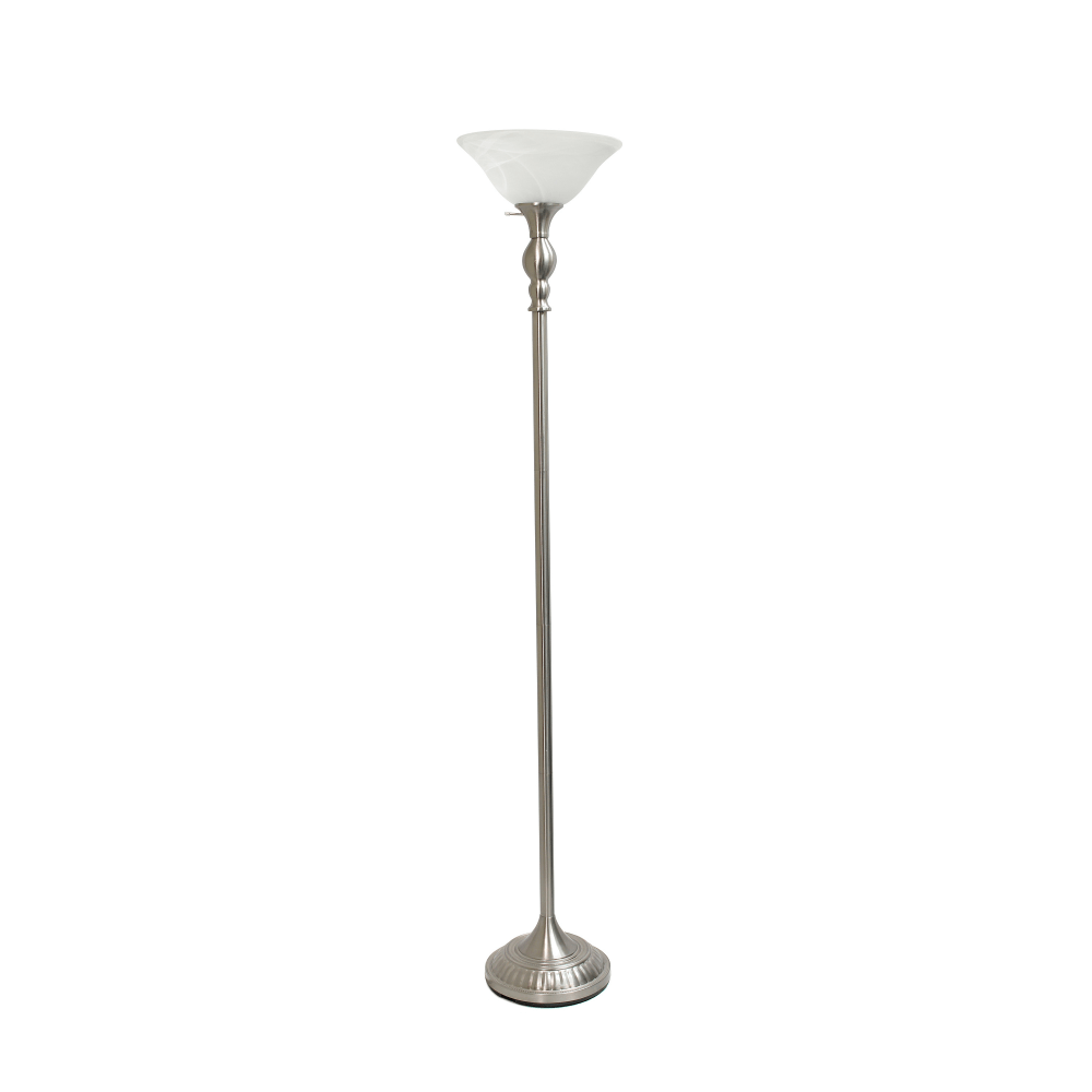 Lalia Home Classic 1-Light Torchiere Floor Lamp, 71inH, Brushed Nickel/White