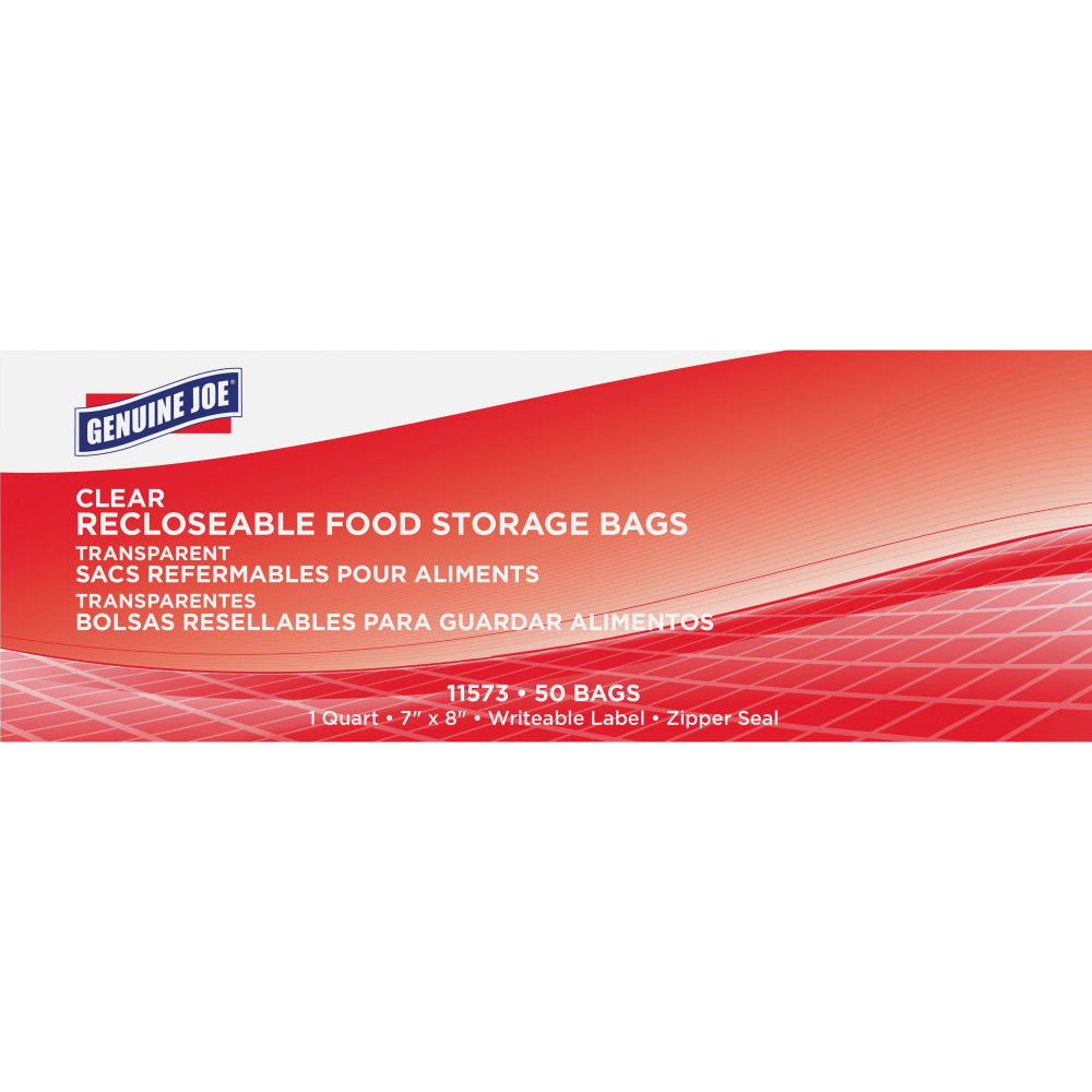 Genuine Joe Food Storage Bags - 1 quart Capacity - 7in Width x 8in Length - 1.75 mil (44 Micron) Thickness - Clear - 9/Carton - 50 Per Box - Food, Beef, Seafood, Poultry, Vegetables