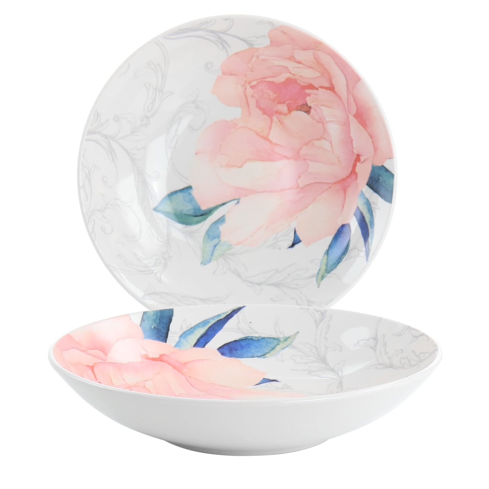 Martha Stewart Peony 2-Piece Dinner Bowl Set, 9in, Pink