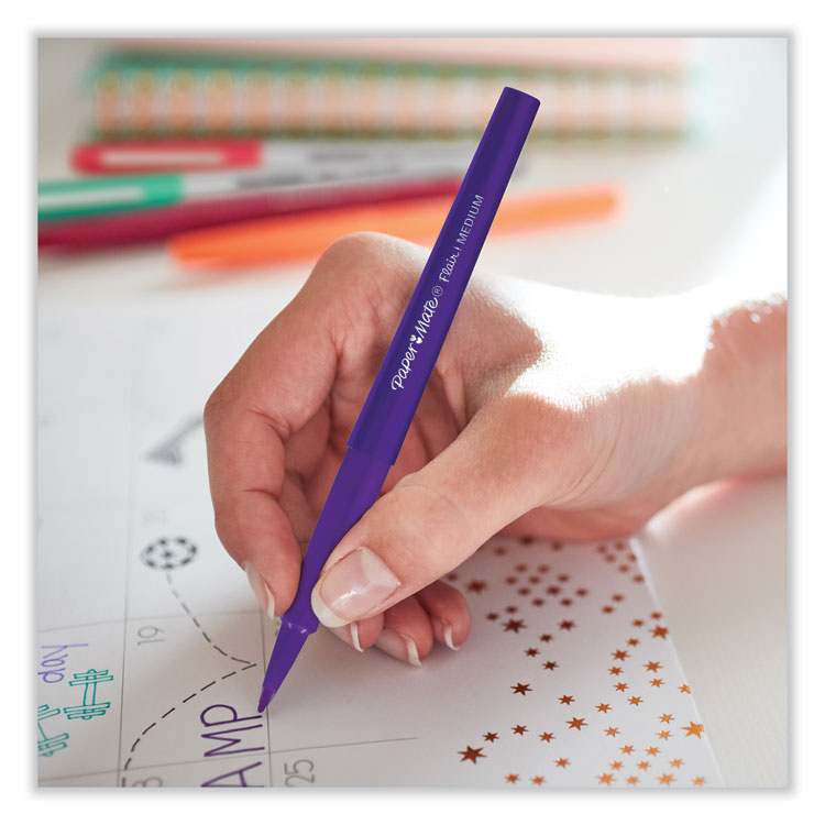 Flair Felt Tip Porous Point Pen with Retro Accents, Stick, Medium 0.7 mm, Assorted Ink and Barrel Colors, 6/Pack