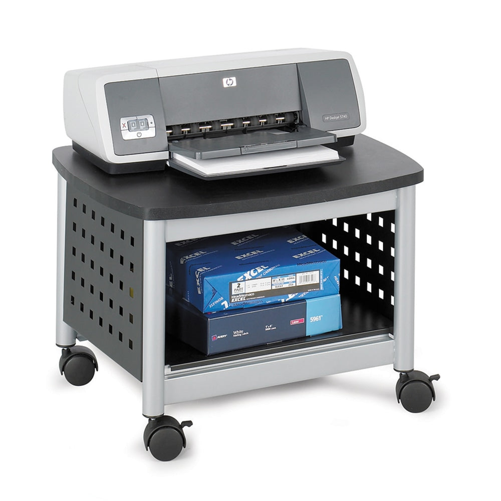 Safco Scoot Under-Desk Printer Stand, 14-1/2inH x 20-1/4inW x 16-1/2inD, Black/Silver
