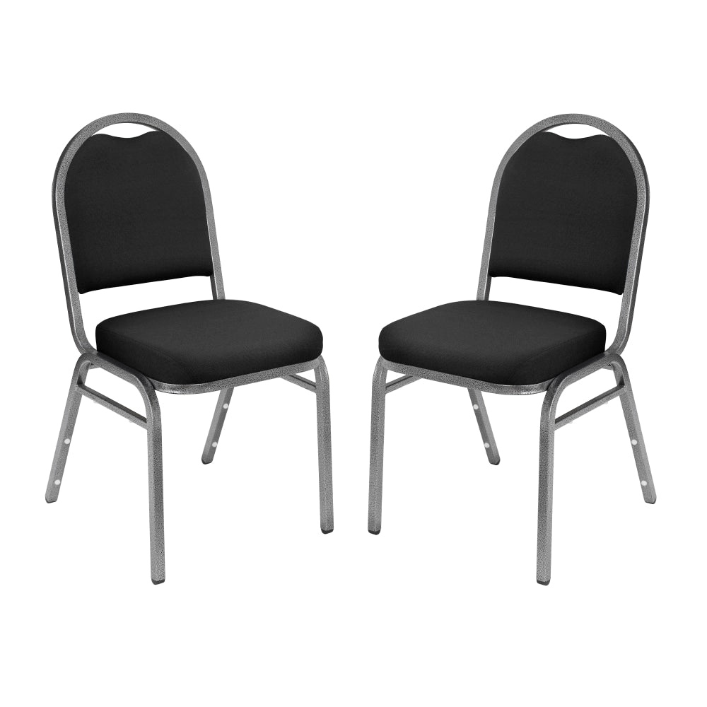 National Public Seating 9200 Series: Dome-Back  Premium Fabric Upholstered Banquet Stack Chair, Ebony Black Seat/Silvervein Frame, Set Of 2