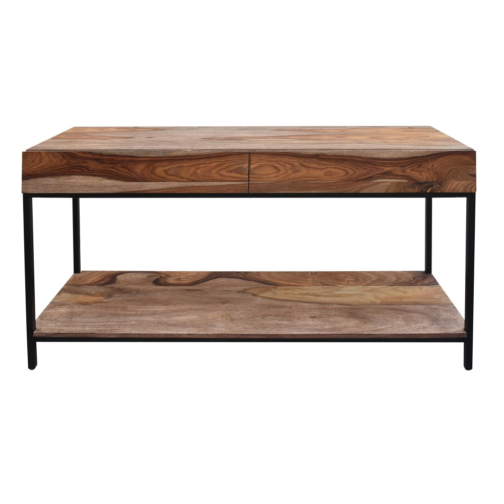 Coast to Coast Mercer 2-Drawer Sofa Table, 32inH x 50inW x 14inD, Brownstone Nut Brown/Black