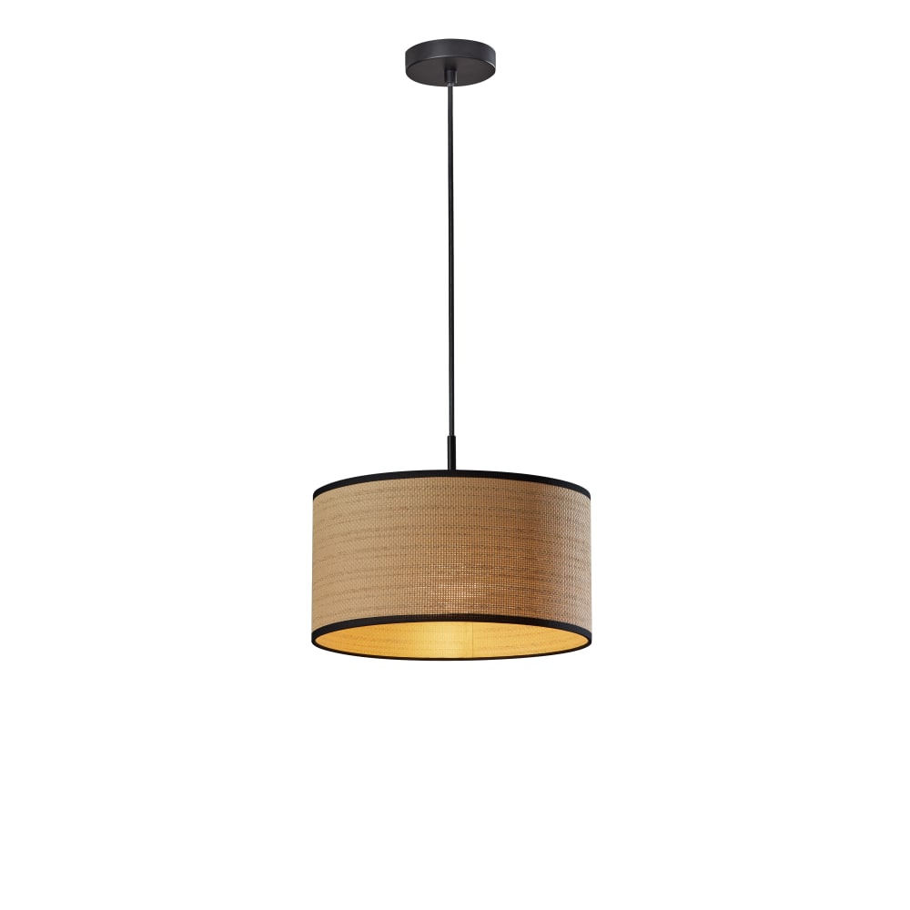 Adesso Harvest Drum Lamp, 15inW, Natural Shade/Black Base