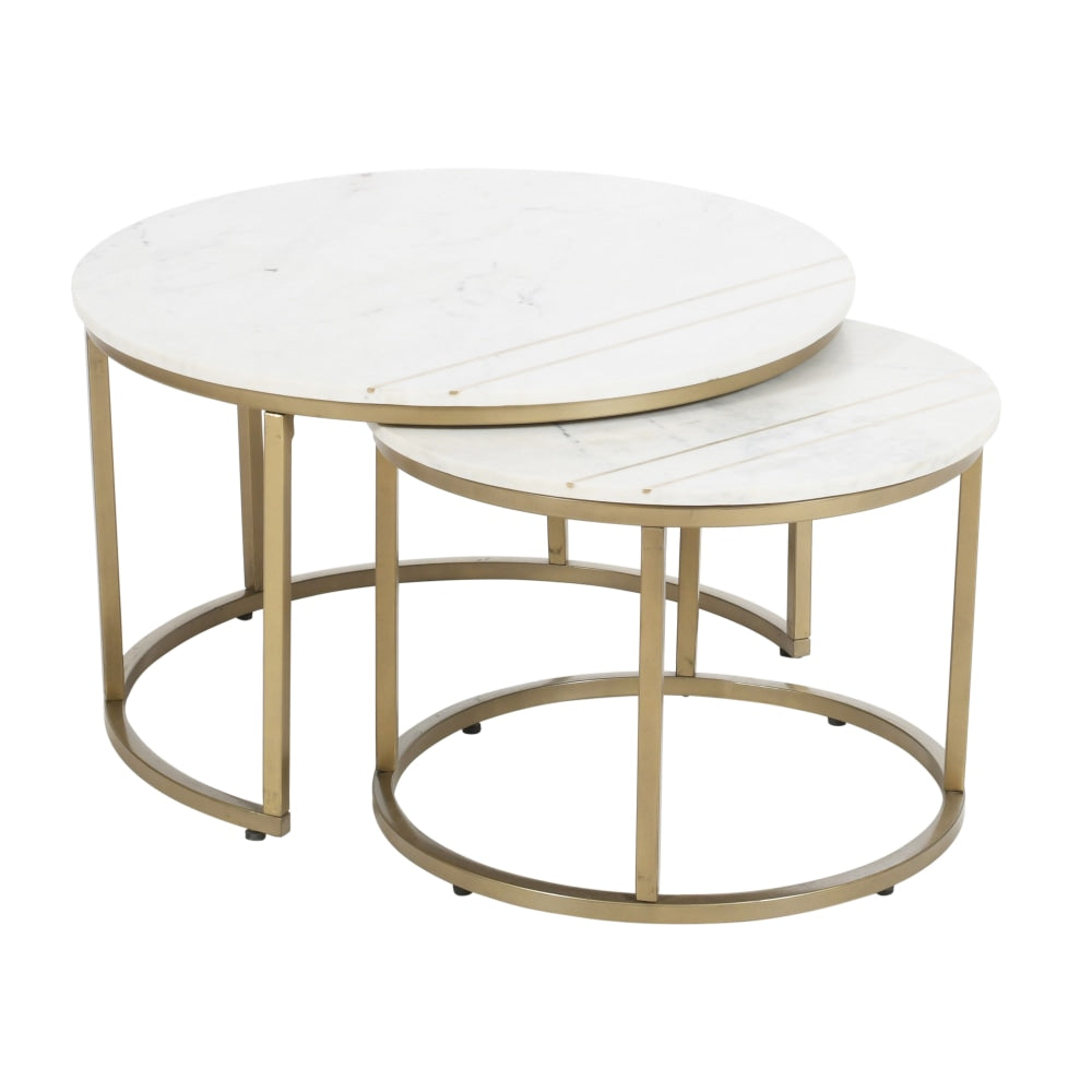 Coast to Coast Eve Nesting Tables, 19inH x 30inW x 30inD, Kayla White/Gold, Set Of 2 Tables