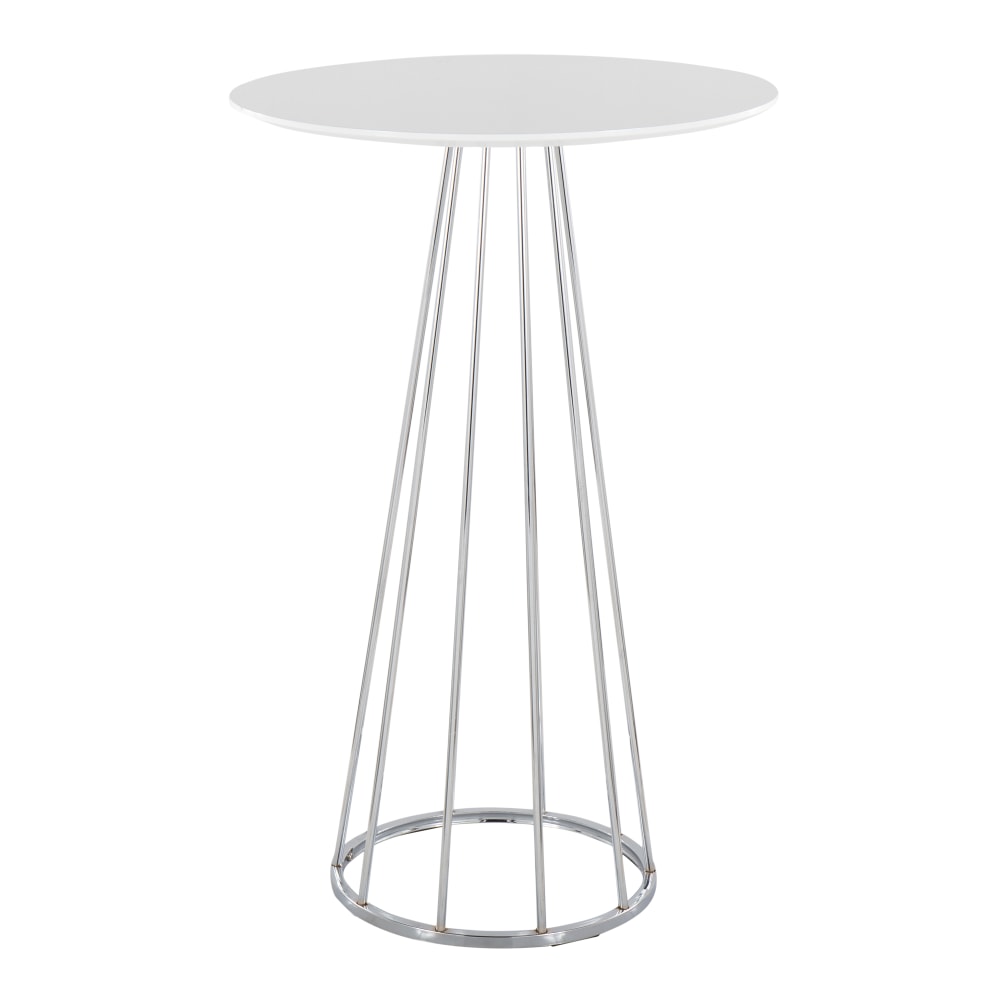 LumiSource Canary Contemporary Glam Bar Table, 42inH x 27inW x 27inD, Chrome/White