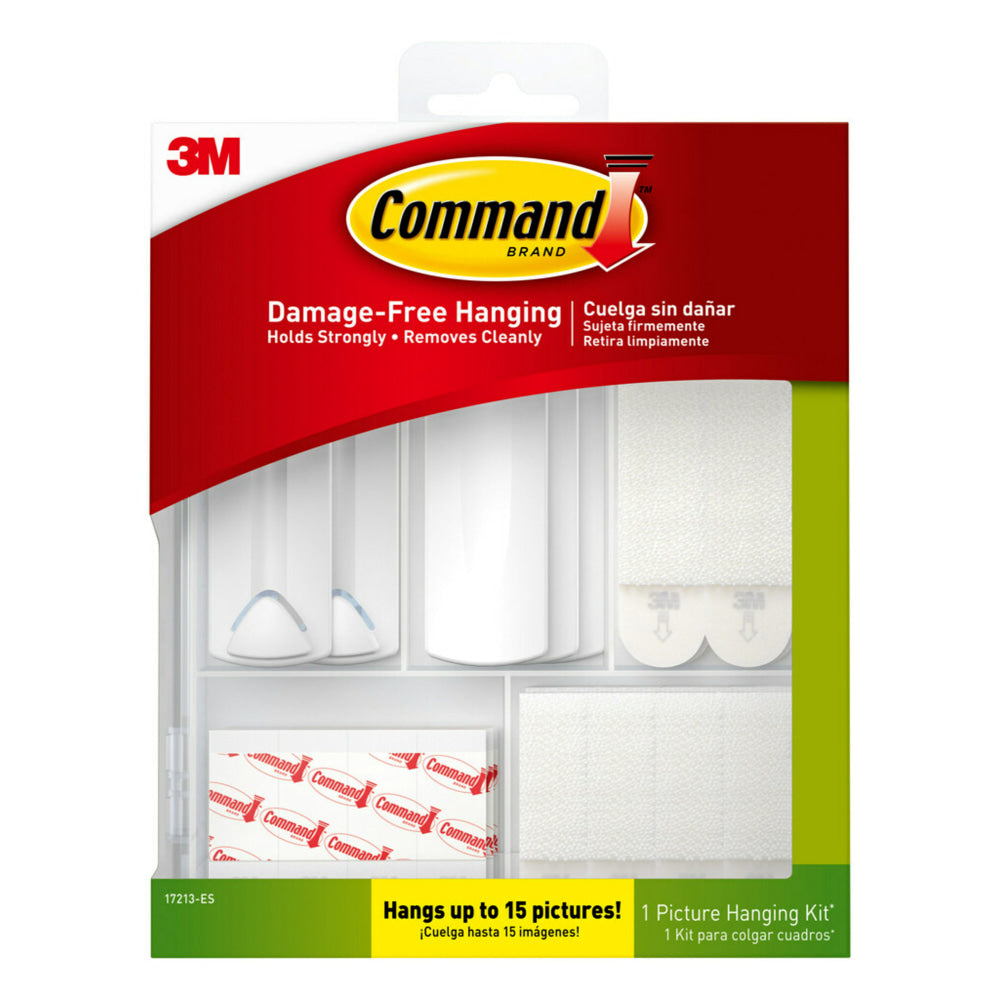 Command Picture Hanging Kit, 3 Sawtooth Picture Hangers, 2 Wire-Backed Picture Hangers, 5 Large Strips, 4 Pairs of Large Picture Hanging Strips, 8 Pairs of Small Picture Hanging Strips, 16 Poster Strips