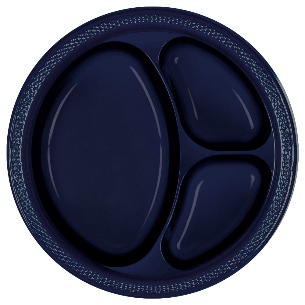 Amscan Divided Round Plates, 10-1/4in, True Navy, Pack Of 40 Plates