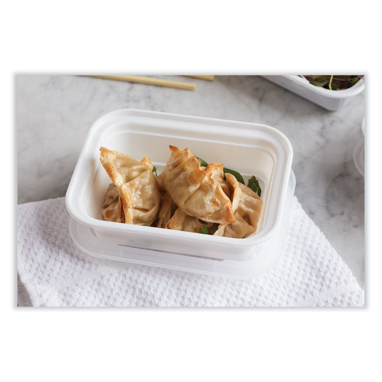 Newspring VERSAtainer Microwavable Containers, Rectangular, 12 oz, 4.5 x 5.5 x 2.12, White/Clear, Plastic, 150/Carton