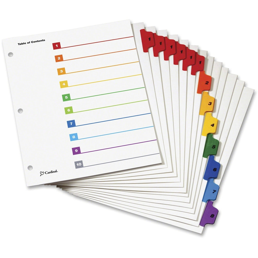 Cardinal OneStep 8-tab Table of Content Dividers - 6 x Divider(s) - 8 Printed Tab(s) - Digit - 1-8 - 8 Tab(s)/Set - 8.5in Divider Width x 11in Divider Length - 3 Hole Punched - Multicolor Divider - Multicolor Tab(s) - 8 / Pack