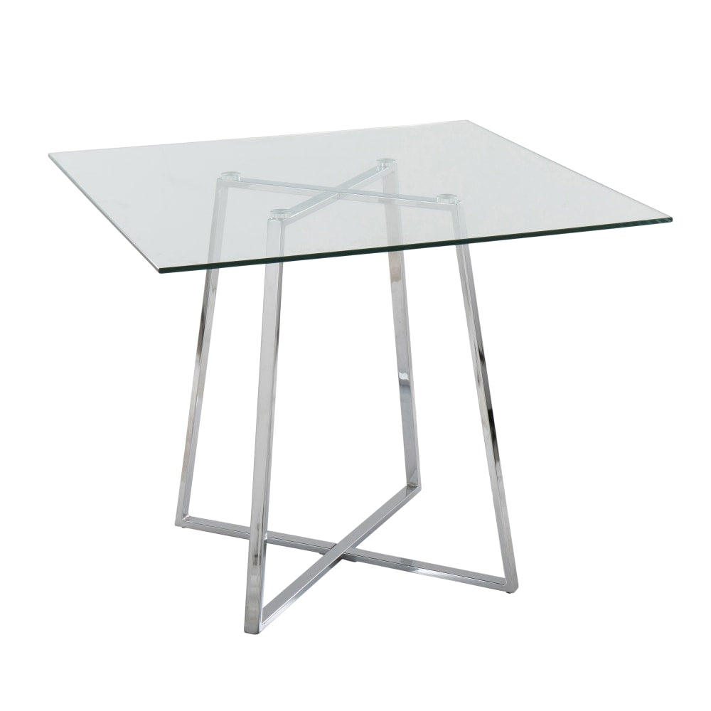 LumiSource Cosmo Contemporary Glam Square Dining Table, 36inH x 36inW x 36inD, Chrome/Clear