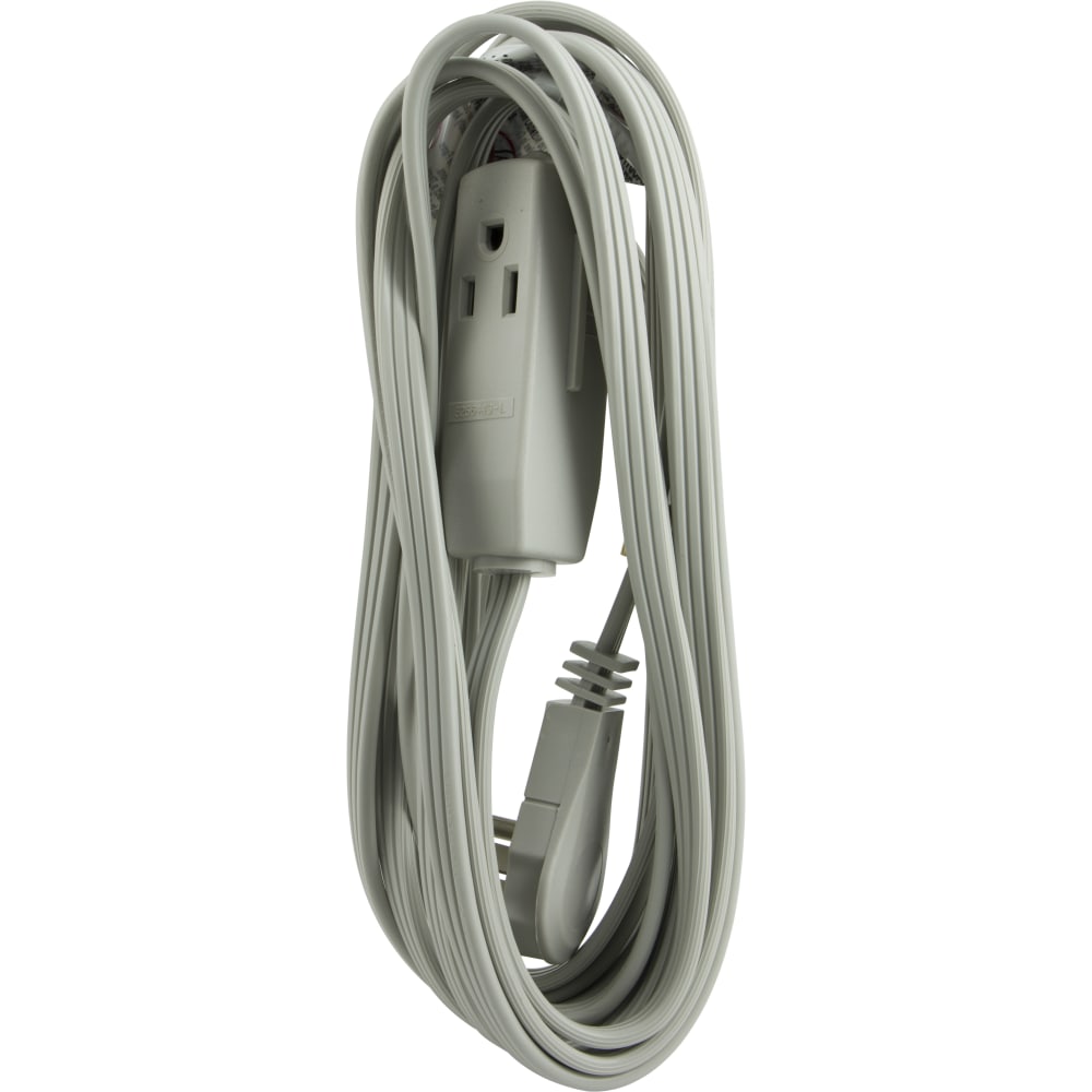 GE 3 Outlet Extension Cord, 15ft Long Cord, Flat Plug, Gray, 43026