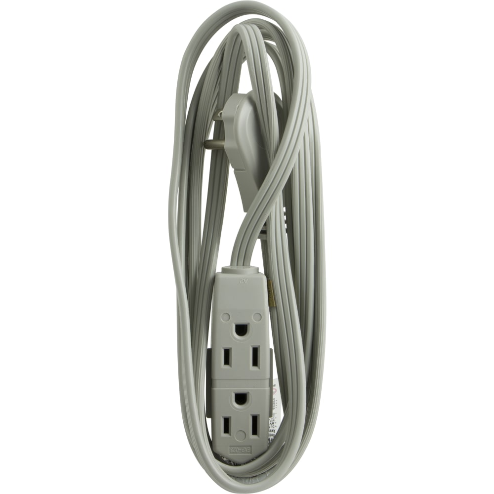 GE 3 Outlet Extension Cord, 8ft Long Cord, Flat Plug, Gray, 43027