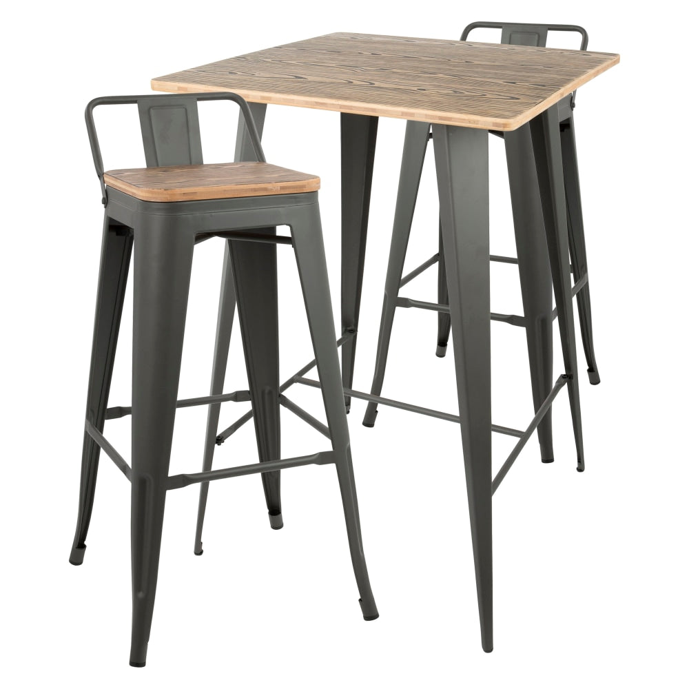 Lumisource Oregon Industrial Pub Table With 2 Low-Back Stools, Brown/Gray