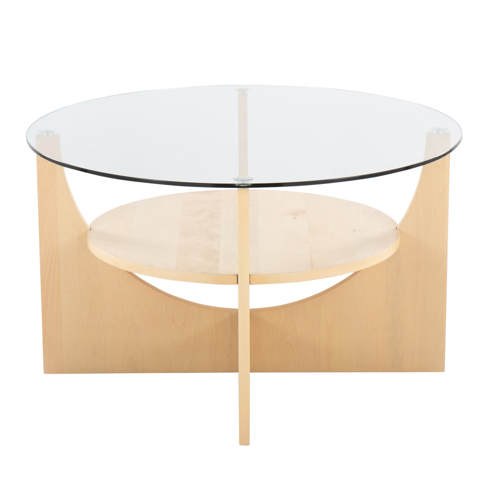 LumiSource Contemporary U-Shaped Coffee Table, 18-3/4inH x 31-1/2inW x 31-1/2inD, Natural/Clear