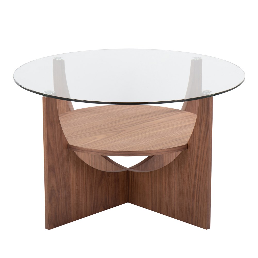 LumiSource Contemporary U-Shaped Coffee Table, 18-3/4inH x 31-1/2inW x 31-1/2inD, Walnut/Clear