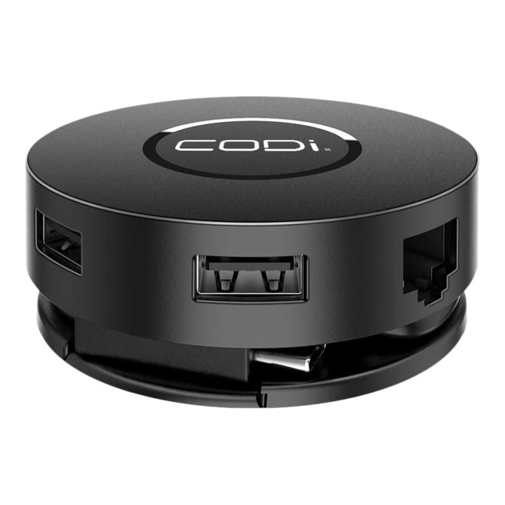 Codi 7 Port Mini Dock - for Desktop PC/Tablet - Yes - microSD - 100 W - USB Type C - 2 Displays Supported - 4K - 3840 x 2160, 1920 x 1080 - USB Type-C - 1 x RJ-45 Ports - Network (RJ-45) - 2 x HDMI Ports - HDMI - Black - Wired