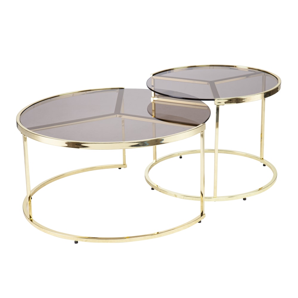SEI Martley Nesting Cocktail Table Set, 15-3/4inH x 32inW x 32inD, Smoke/Brass, Set Of 2 Tables