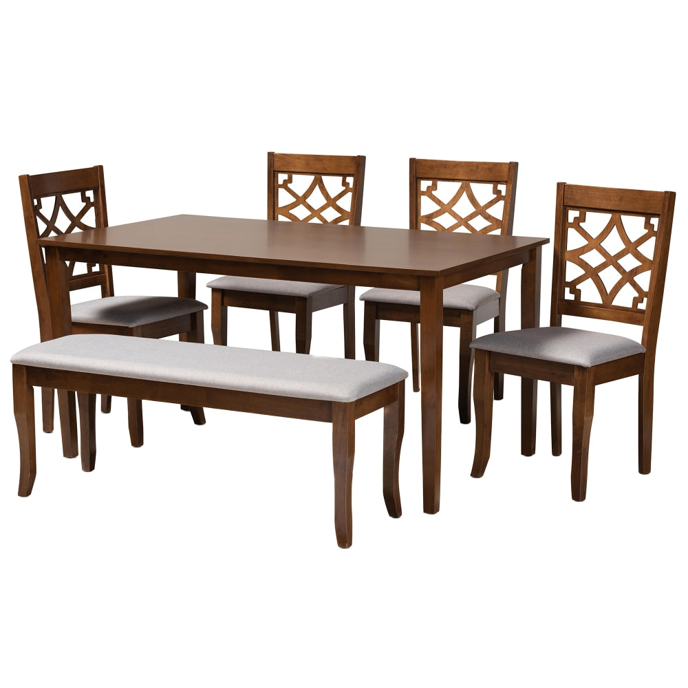 Baxton Studio Dori Dining Set, 37-7/16inH x 29-1/8inW x 59-1/16inD, Gray/Walnut Brown