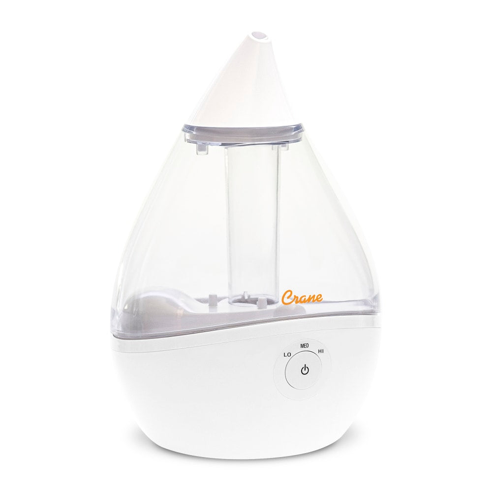 Crane Droplet Ultrasonic Cool Mist Humidifier, 6-3/4inH x 6-3/4inW x 10-1/2inD, Clear/White