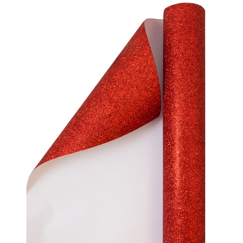 JAM Paper Wrapping Paper, Glitter, 25 Sq Ft, Red