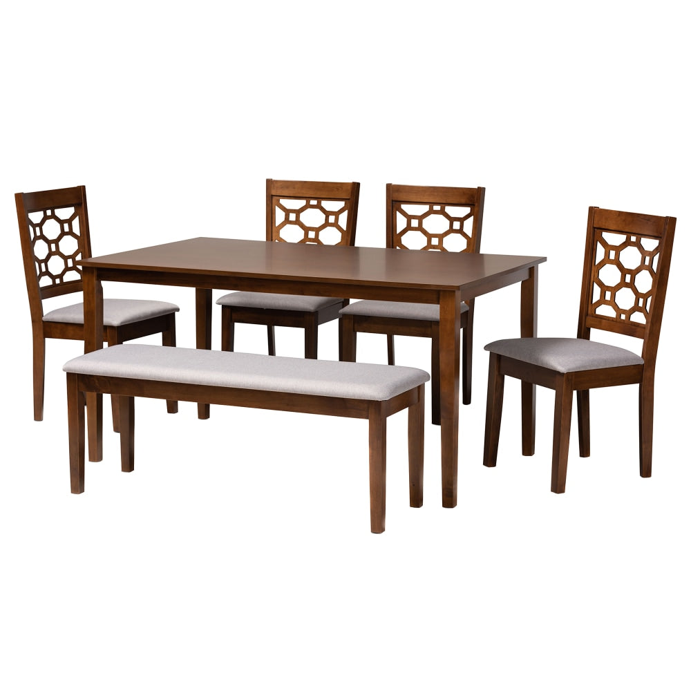 Baxton Studio Gabriel 6-Piece Dining Set, 29-1/8inH x 59-5/8inW x 35-7/16inD, Gray/Walnut