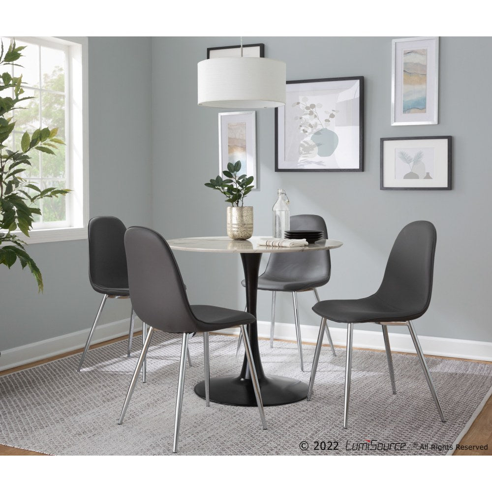 LumiSource Pebble Modern Table, 29-3/4inH x 36-1/4inW x 36-1/4inD, Black/White Marble