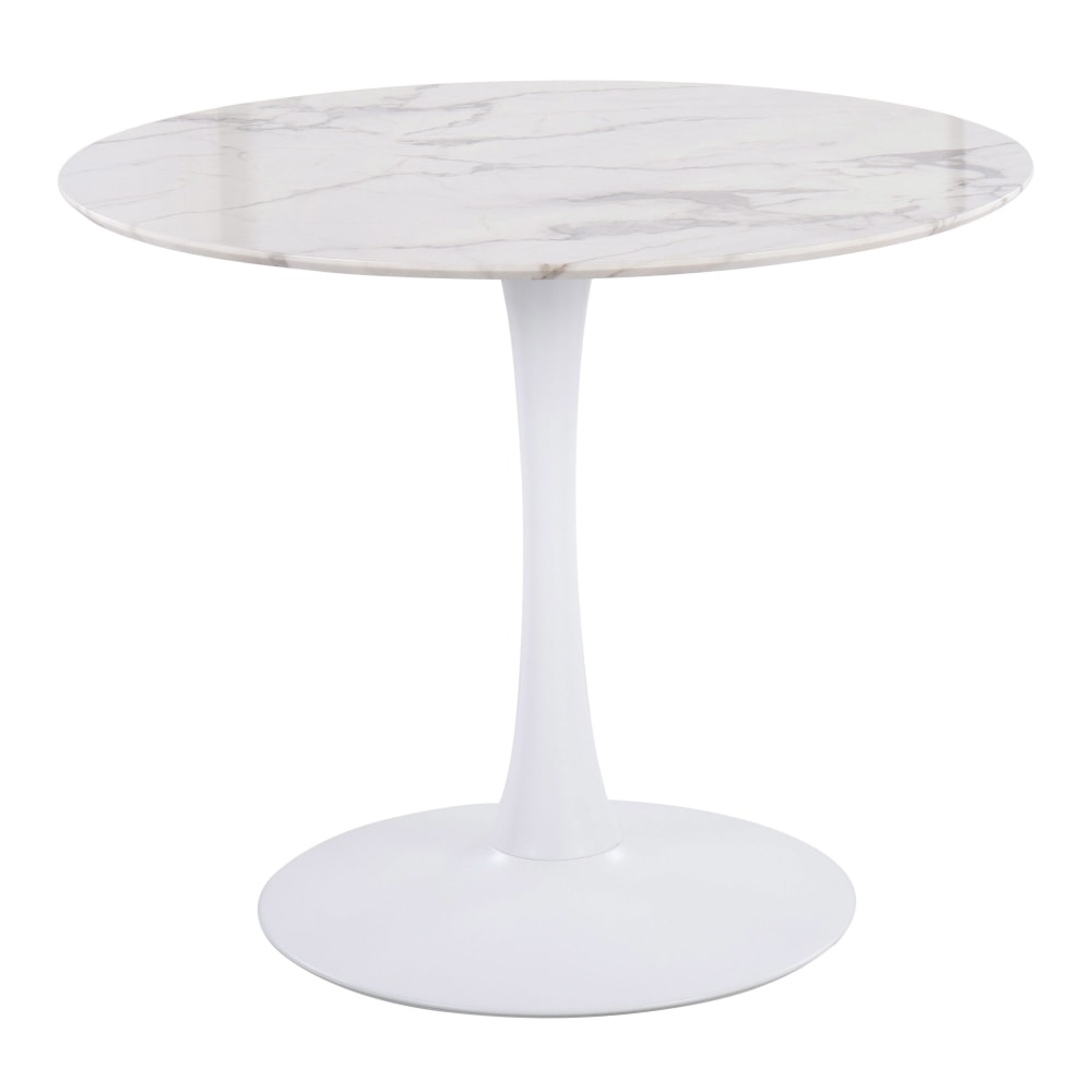 LumiSource Pebble Modern Table, 29-3/4inH x 36-1/4inW x 36-1/4inD, White/White Marble