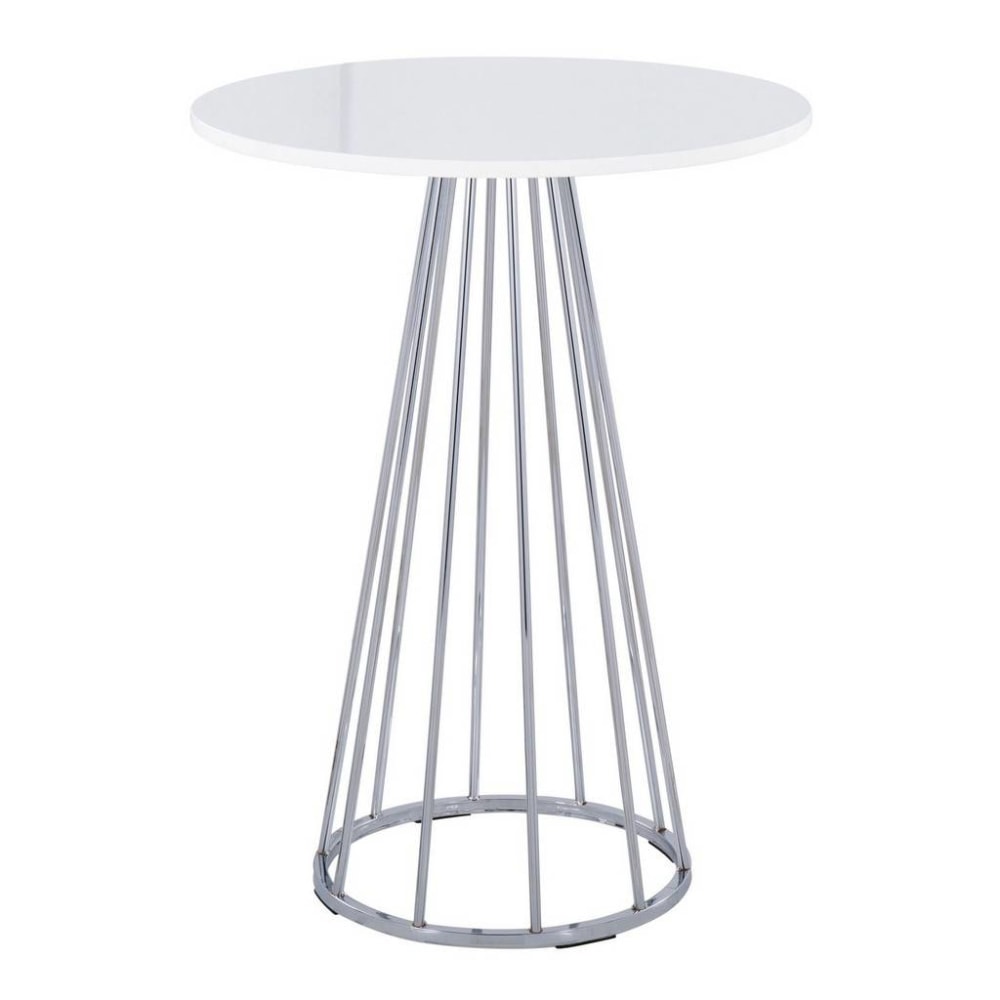 LumiSource Canary Cece Contemporary Glam Counter Table, 36inH x 27inW x 27inD, Chrome/White