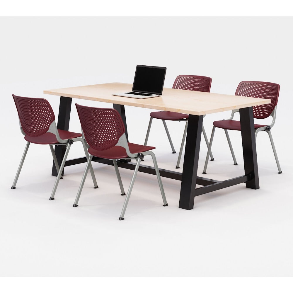KFI Studios Midtown Table With 4 Stacking Chairs, Kensington Maple/Burgundy