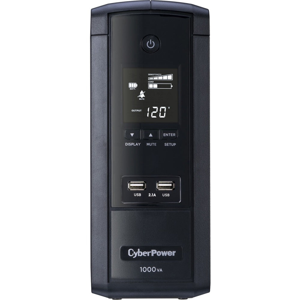 CyberPower BRG1000AVRLCD Intelligent LCD UPS Systems - 1000VA/600W, 120 VAC, NEMA 5-15P, Mini-Tower, 10 Outlets, LCD, PowerPanel Personal, $350000 CEG, 5YR Warranty