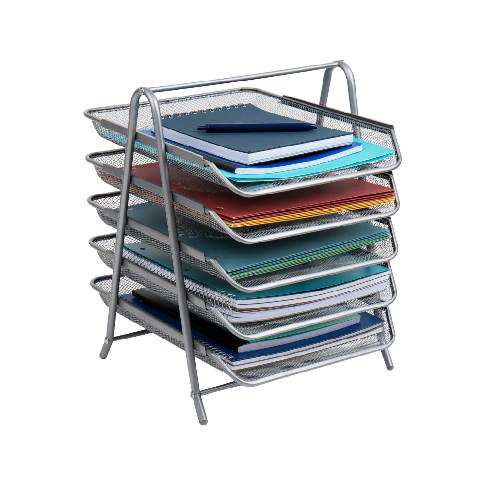 Mind Reader Network Collection 5-Tier Paper Tray File Storage, 14-1/2in H x 14in W x 11-3/4in D, Silver
