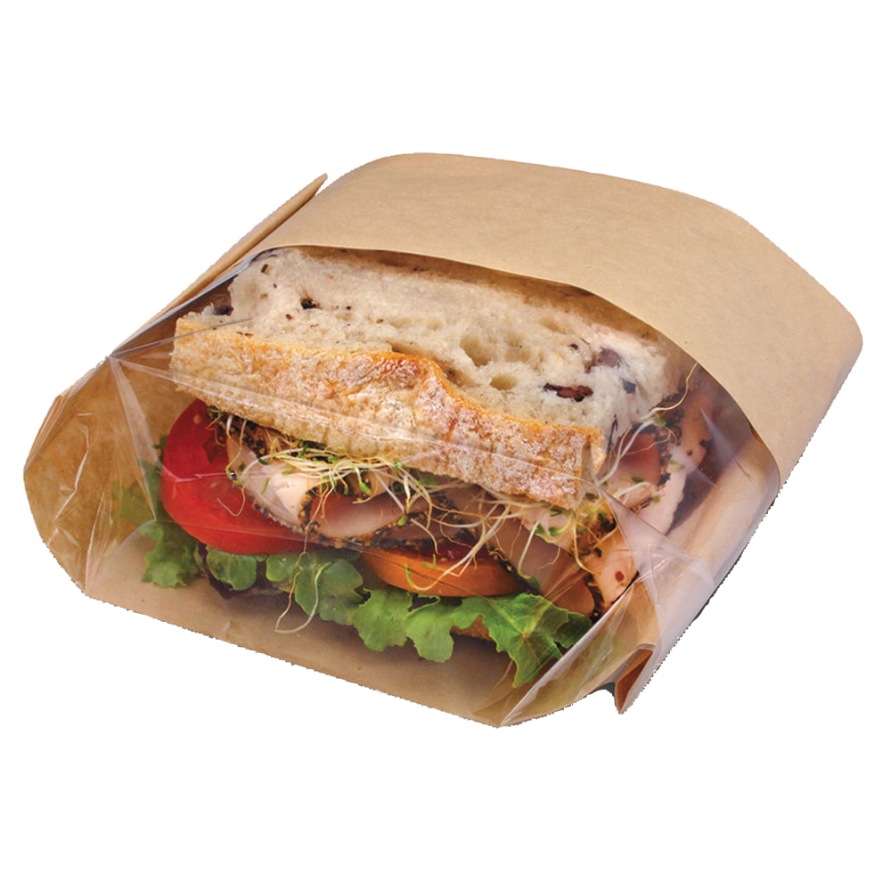 Bagcraft Dubl View Sandwich Bags, 9 1/2inH x 5 3/4inW x 2 3/4inD, Clear/Natural Brown, Carton Of 500 Bags