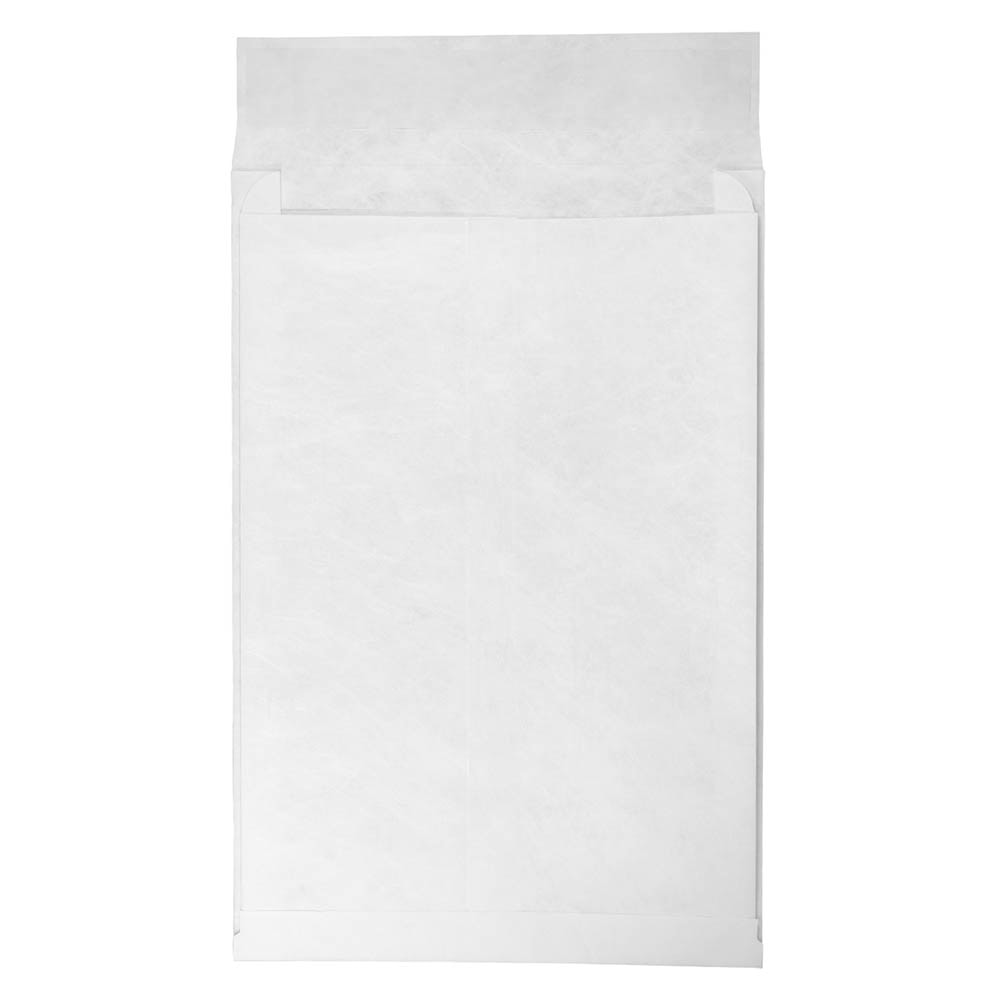 JAM Paper Tyvek Open-End Envelopes, 12in x 16in x 2in, Peel & Seal Closure, White, Pack Of 100 Envelopes