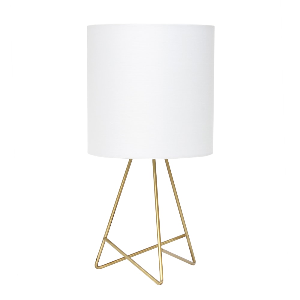Simple Designs Down To The Wire Table Lamp, 13-1/2inH, White Shade/Gold Base
