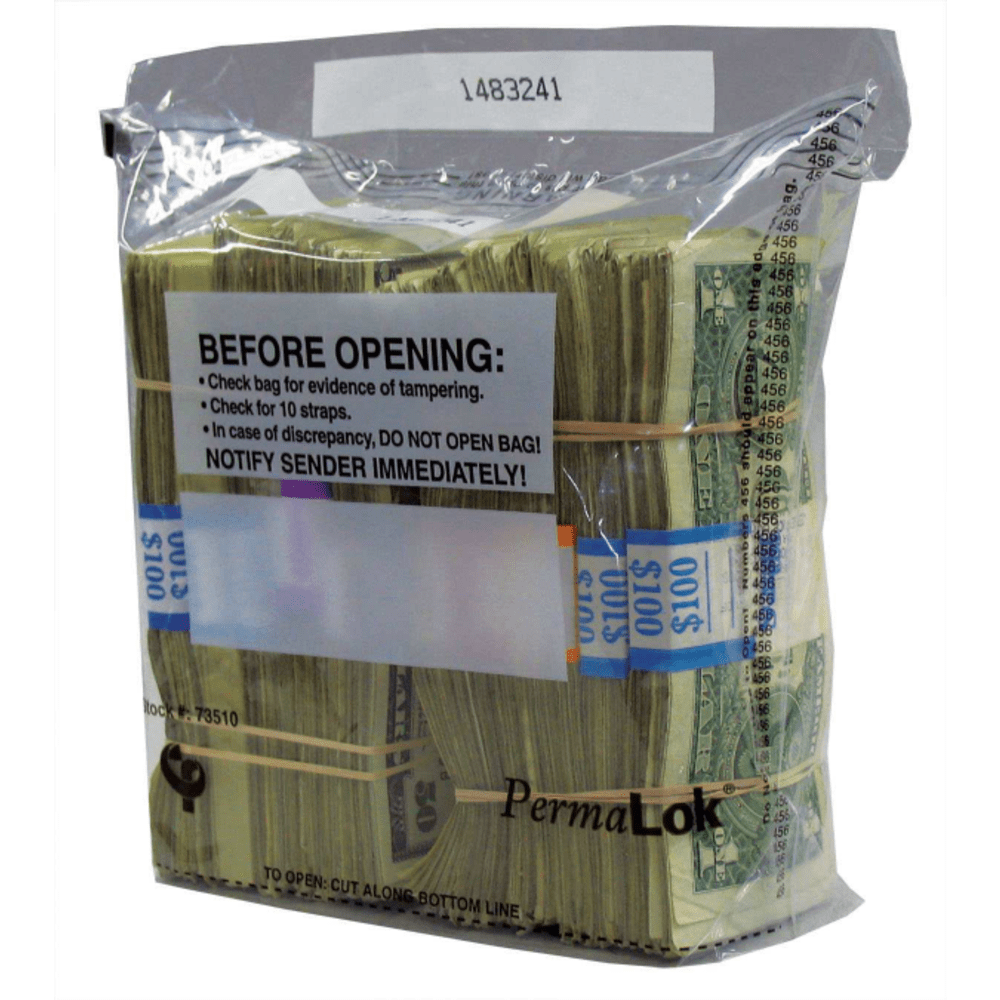 PermaLOK Tamper Evident Strap Bags, 9 1/4in x 8in, Clear, 3in Gusset, 1,000 Per Carton