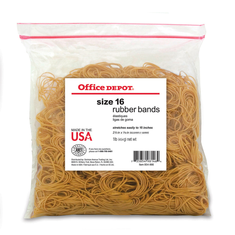 Office Depot Brand Rubber Bands, #16, 2 1/2in x 1/16in, Crepe, 1-Lb Bag