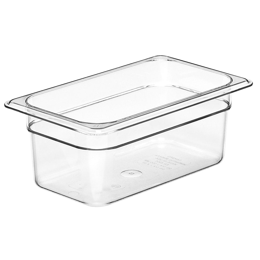 Cambro Camwear GN 1/4 Size 4in Food Pans, 4inH x 6-3/8inW x 10-1/2inD, Clear, Set Of 6 Pans