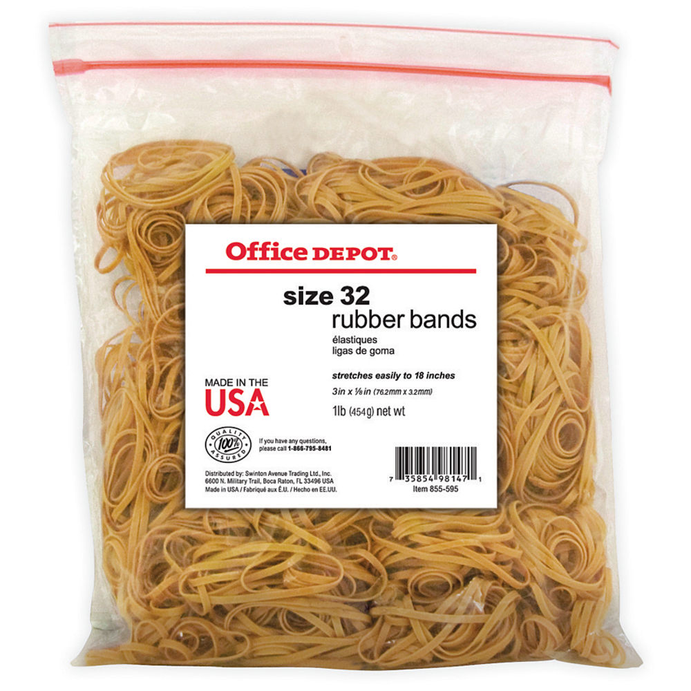 Office Depot Brand Rubber Bands, #32, 3in x 1/8in, Crepe, 1-Lb Bag