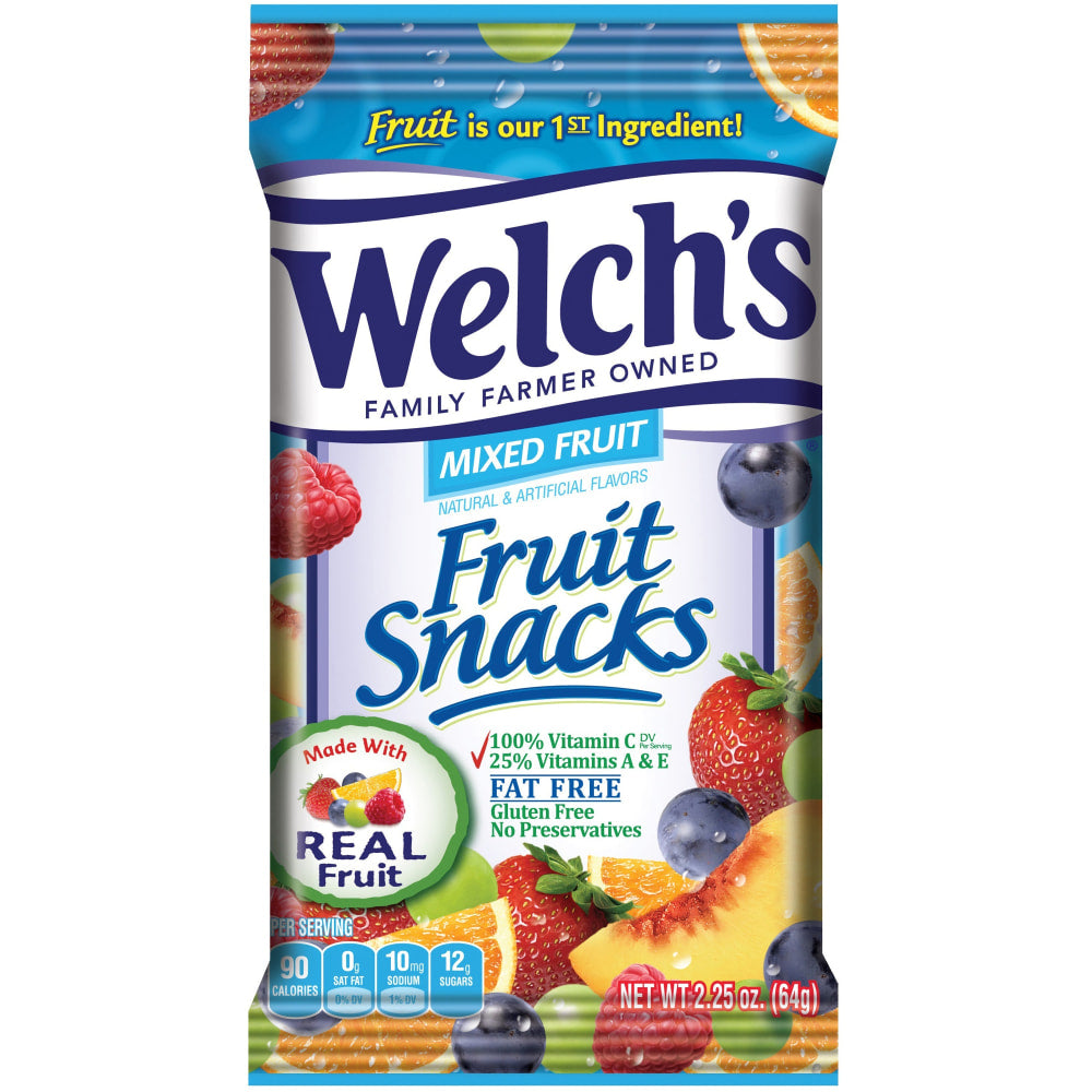 Welchs Mixed Fruit Snacks - Gluten-free, Preservative-free, Trans Fat Free - Strawberry, White Grape Raspberry, Orange, White Grape Peach, Concord Grape - 2.25 oz - 48 / Carton