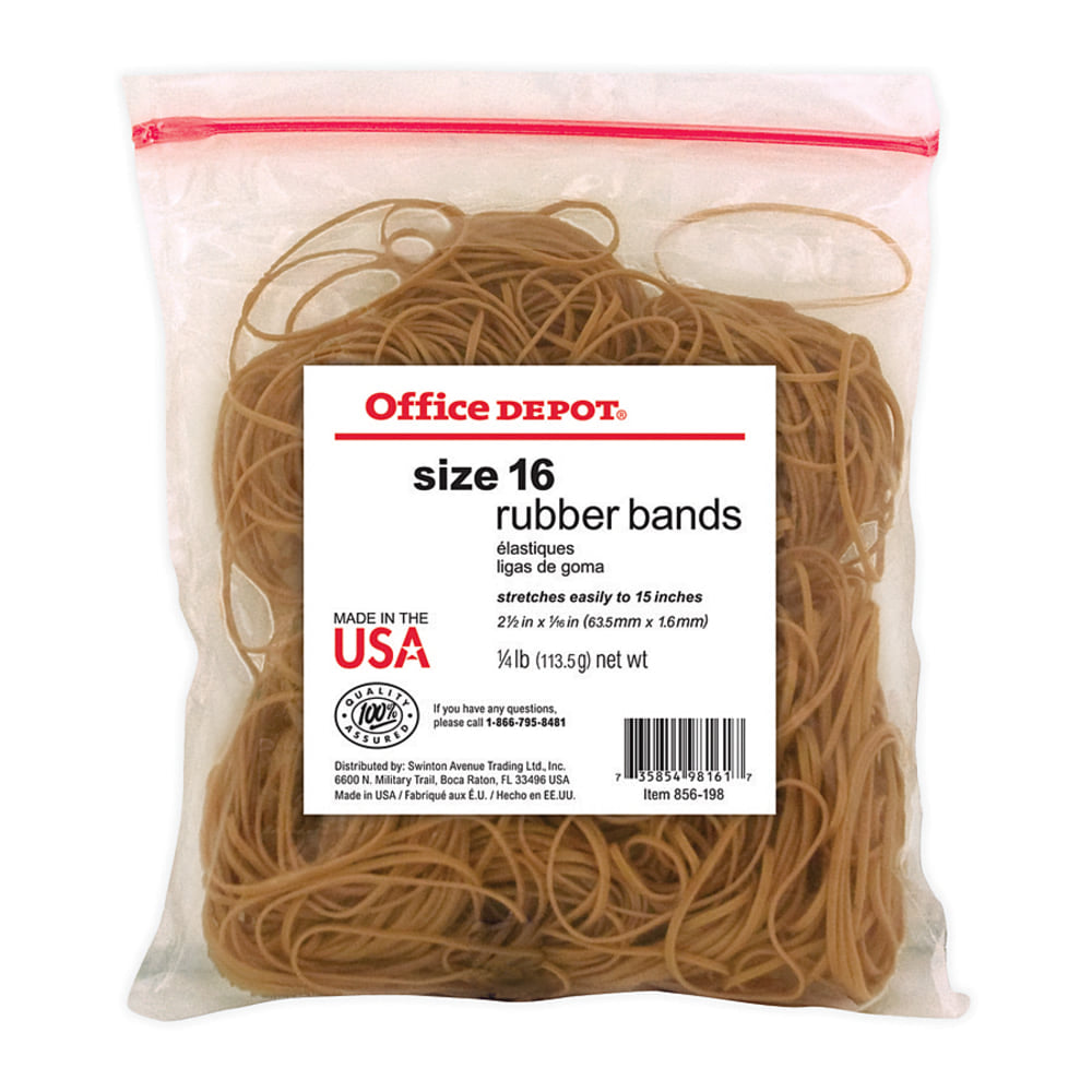 Office Depot Brand Rubber Bands, #16, 2 1/2in x 1/16in, 1/4 Lb. Bag