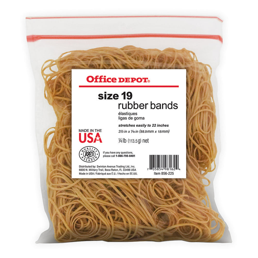Office Depot Brand Rubber Bands, #19, 3 1/2in x 1/16in, 1/4 Lb. Bag