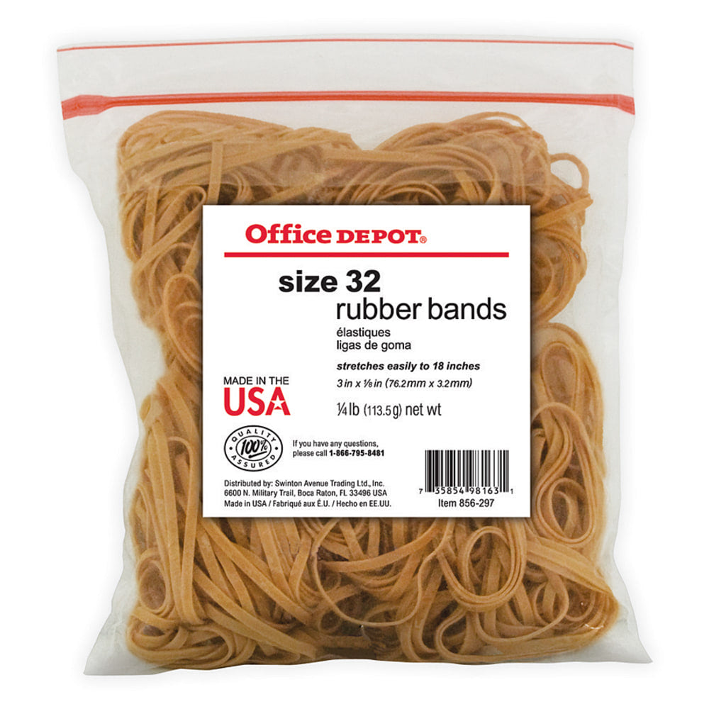 Office Depot Brand Rubber Bands, #32, 3in x 1/8in, 1/4 Lb. Bag