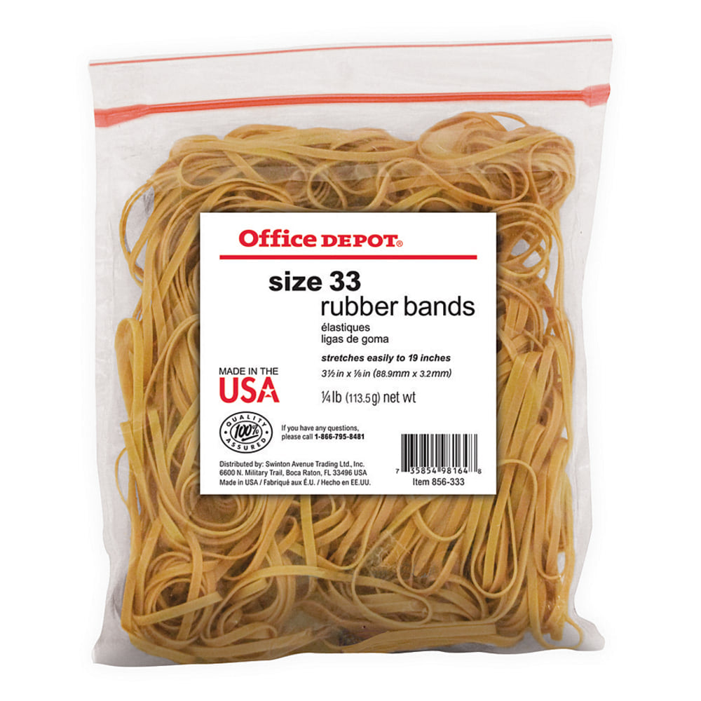 Office Depot Brand Rubber Bands, #33, 3 1/2in x 1/8in, 1/4Lb. Bag
