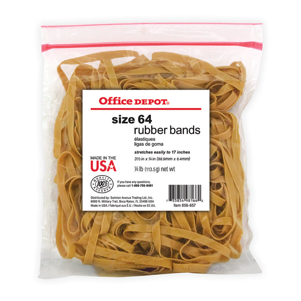 Office Depot Brand Rubber Bands, #64, 3 1/2in x 1/4in, 1/4 Lb. Bag