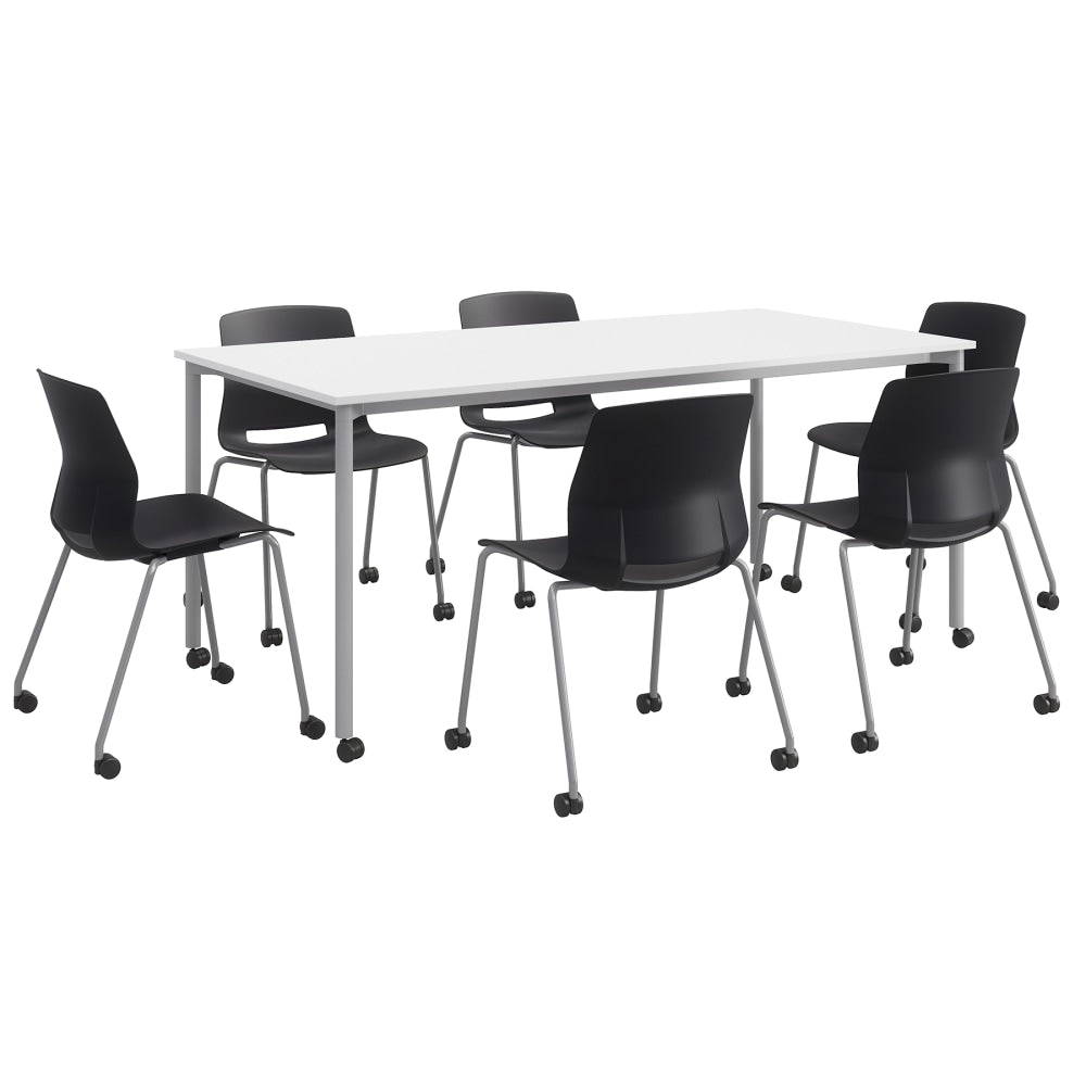 KFI Studios Dailey Table Set With 6 Caster Chairs, White/Gray Table/Black Chairs
