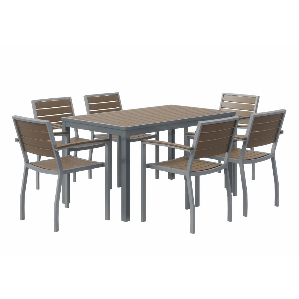KFI Studios Eveleen 7-Piece Outdoor Patio Set, 45-5/8inH x 36inW x 36inD, Gray/Silver Table, Black Chairs