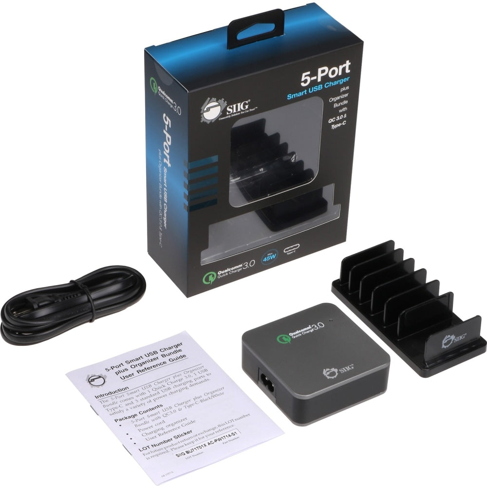 SIIG 5-Port Smart USB Charger Plus Organizer Bundle