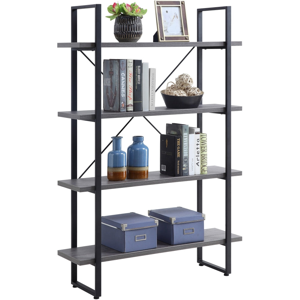 Lorell SOHO Rustic Metal Frame Bookcase - 39.4in x 11.8in57.5in - 4 Shelve(s) - Band Edge - Finish: Charcoal - Sturdy, Durable